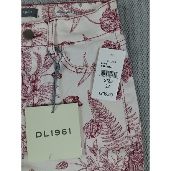 DL1961 Mara Ankle Jeans 23X27 White/Red High Rise Instasculpt Stretch Floral - Picture 5 of 16